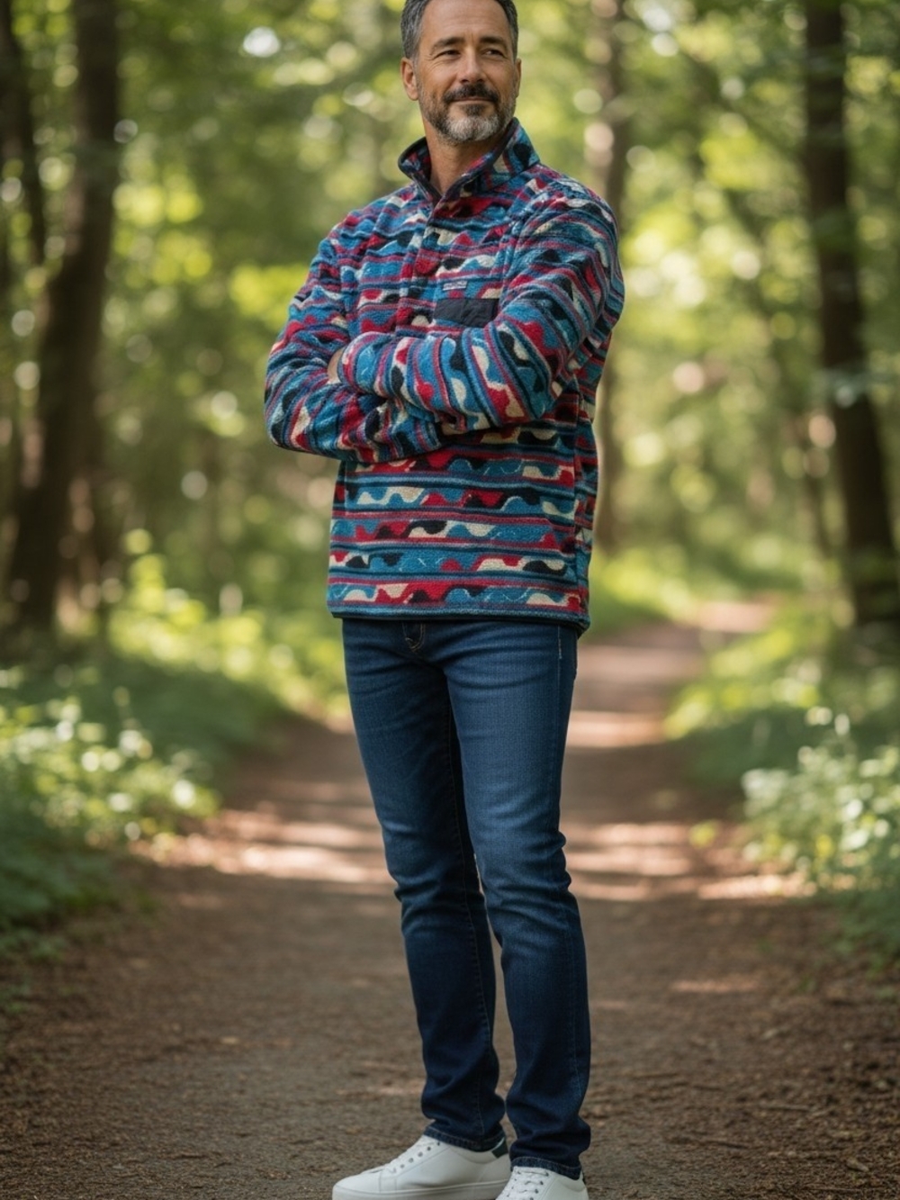Patagonia Multicolor Patterned Fleece Pullover - Blue, Red, Teal